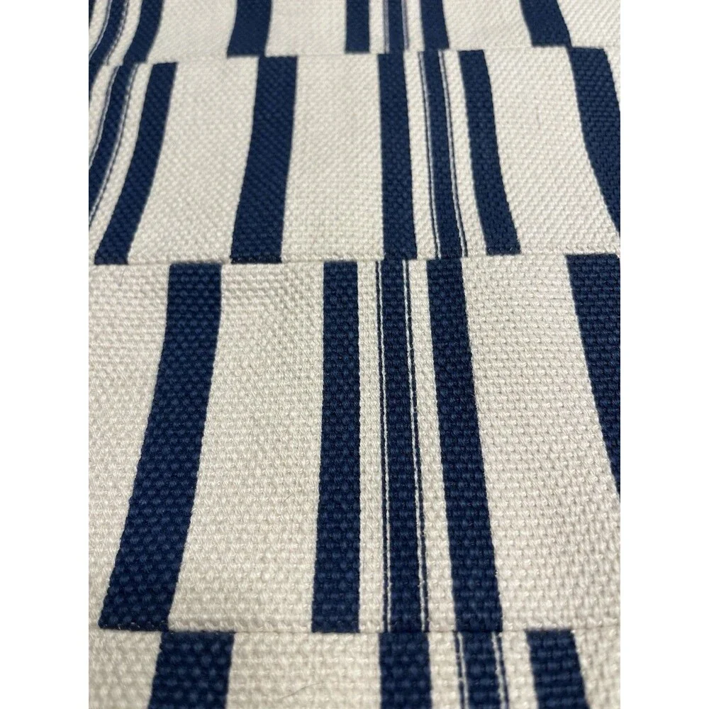 Pottery Barn Linen Cotton Blue White Off Striped Lumbar Pillow Cover 16x26”
